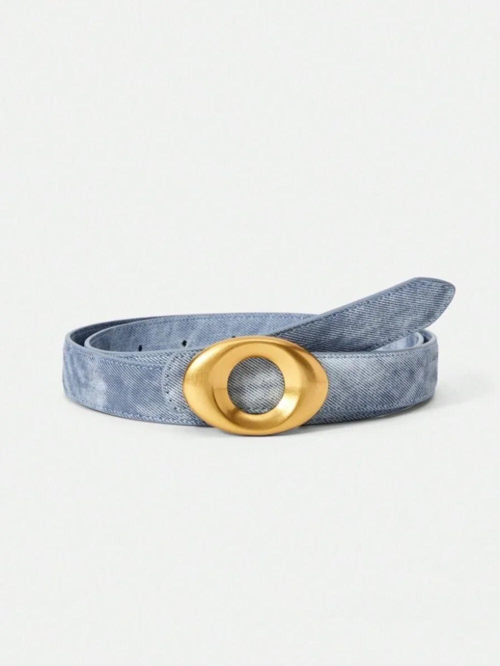 Chambray Blue Denim Belt with Oval Gold Buckle